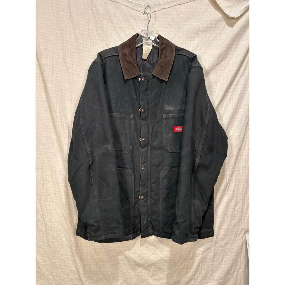 Dickies Mens Black Duck Canvas Chore Coat Corduroy Collar Size Measured #2176